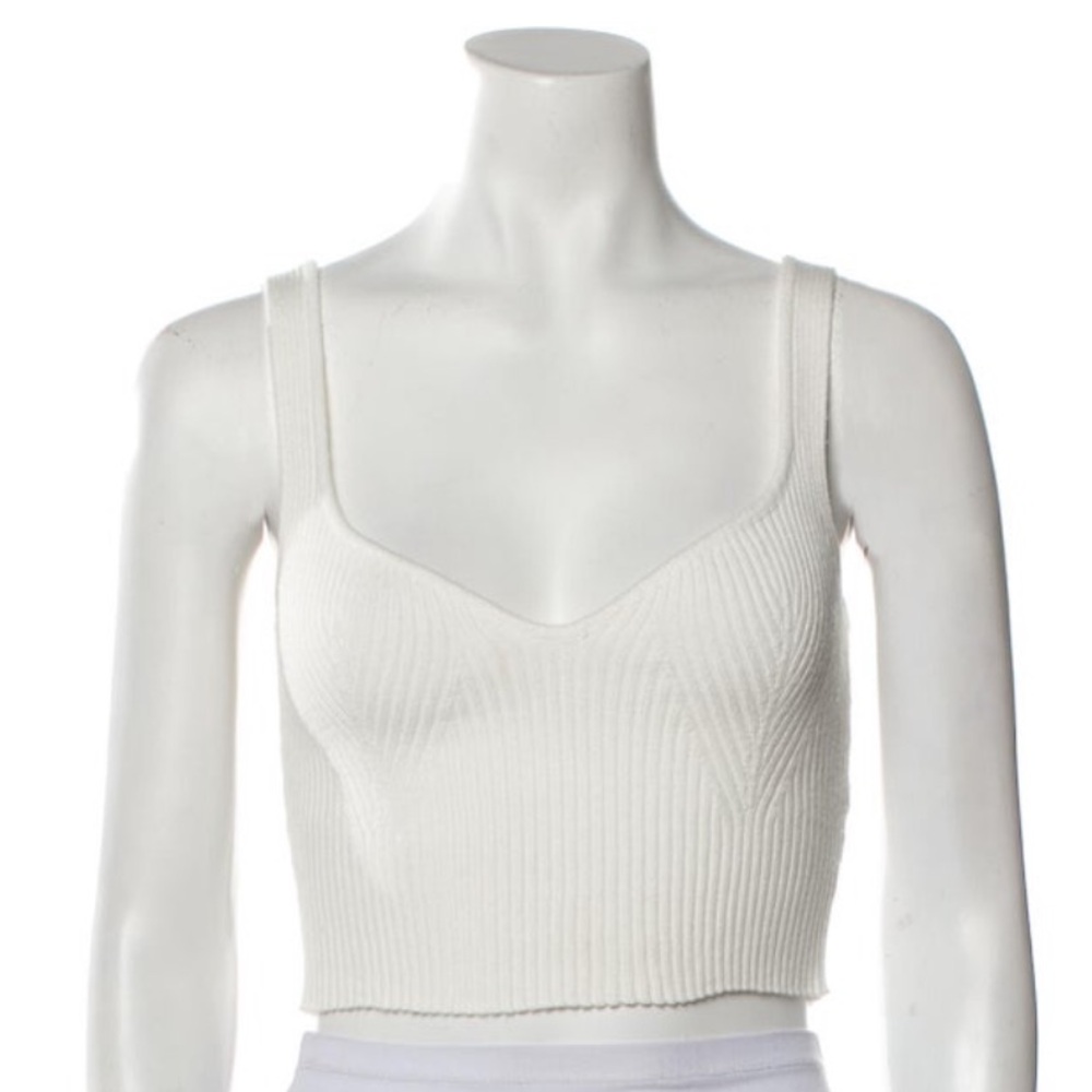 BAZILIKA • white knit sweetheart neckline crop top tank xs